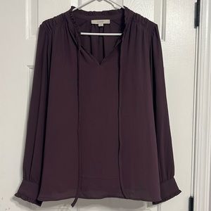 Loft | Long sleeve ruffle purple blouse
